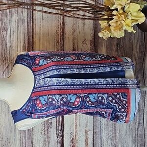 STYLE & CO BLUE SHEER SHEATH PAISLEY PRINT SLEEVELESS PULLOVER TOP